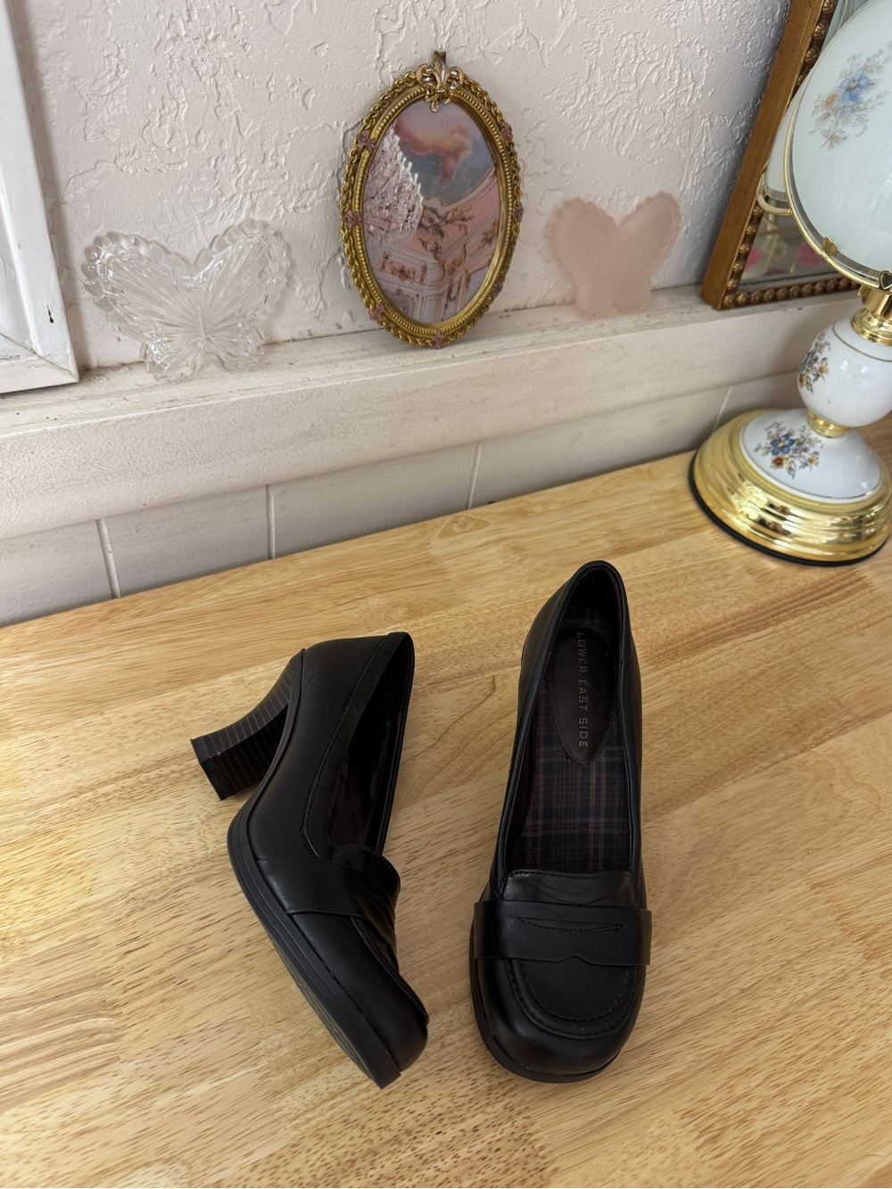 2000s Whimsical Lower East Side Chunky Black Penny Loafer Platform Pumps Size 5